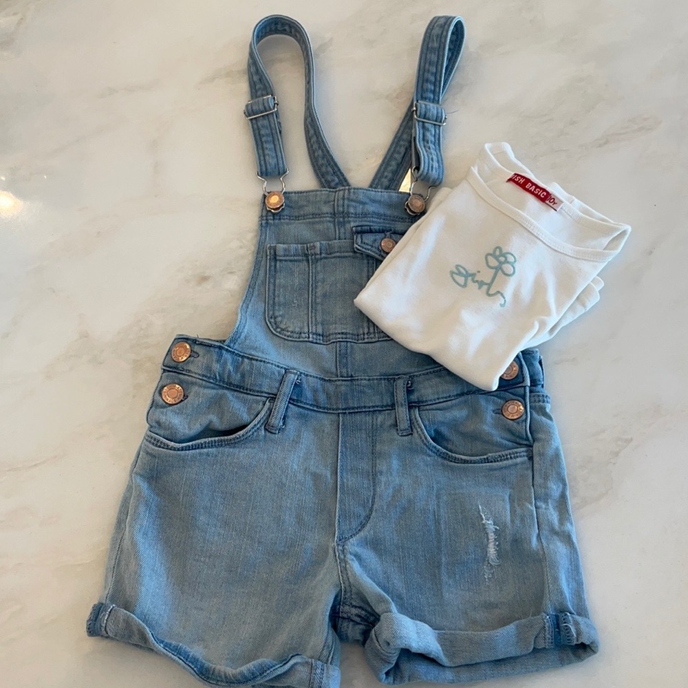 H & M Girls Short Denim Overall-Size 8
